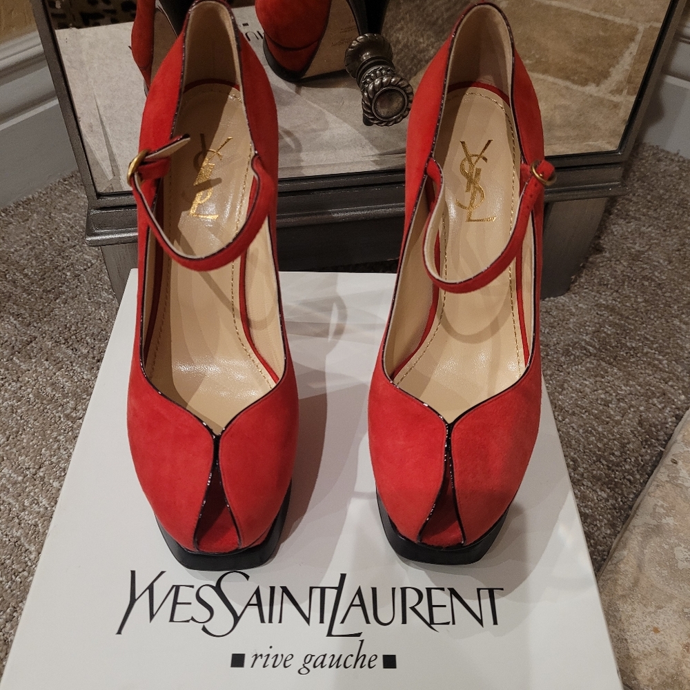 Yves Saint Laurent (YSL) Tribute Pump, Kid Suede Deep Red, Size 37, Wome… - Picture 3 of 17